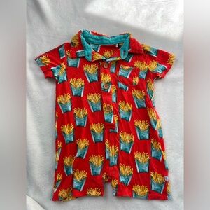 Posh Peanut French Fries Bamboo Shortie Romper with Collar and Button Front